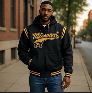 Missouri G-III Y2k  Black embroidered Hooded Full Zip Varsity Jacket sz XL